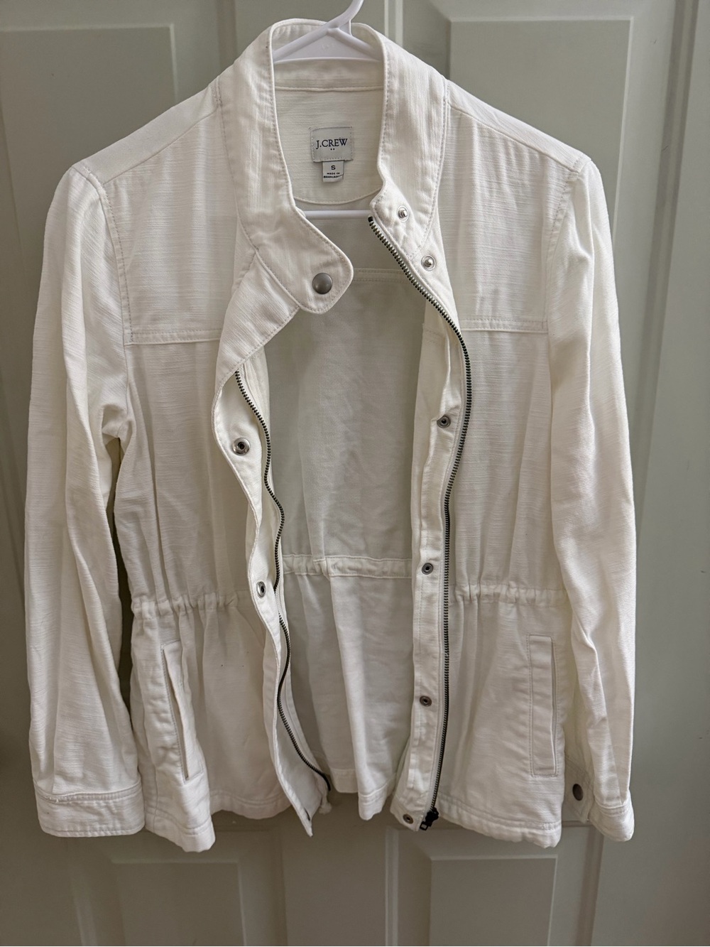 J. Crew White Lightweight Jacket with Drawstring Waist